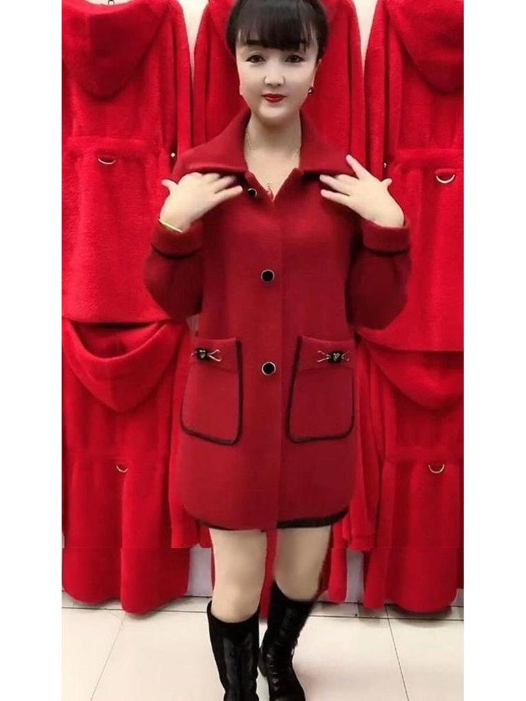 Mid-Length Stylish Imitation Cashmere Wool Coat for Mothers - Autumn/Winter [6602]