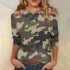 Женская модная повседневная футболка с круглым вырезом и камуфляжным принтом, семь рукавов