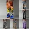 Men's Casual Loose And Comfortable Casual Pants Cotton Linen Printed Drawstring Trousers