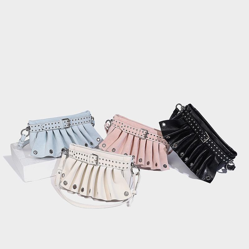 2025 Spring New Fashionable Single-Shoulder Underarm Bag, High-Value Pleated Handbag, Trendy Rivet Crossbody Women's Bag