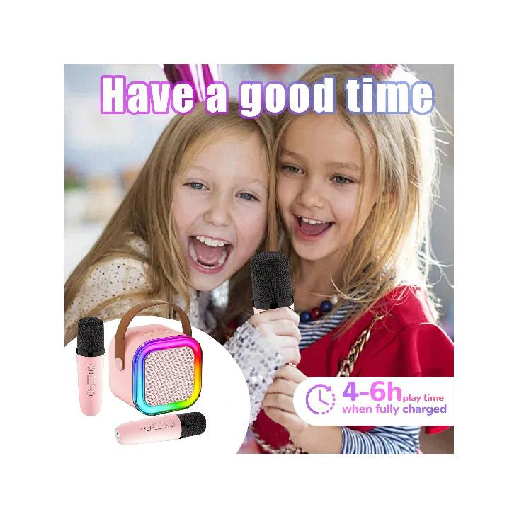 Karaoke Machine, Mini Karaoke Machine with Wireless Microphone, Portable Speaker with Voice Changer Effect and LED Light, Best Gift Toys for Boys and