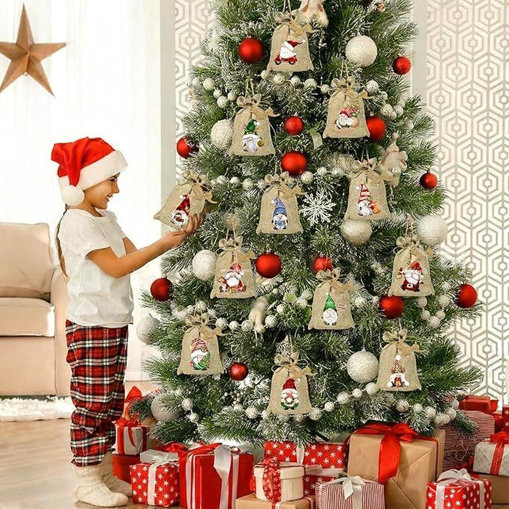 Small Burlap Bags 12 Pieces Burlap Reusable Drawstring Decor Christmas Advent Bags for Halloween Thanksgiving Home Holiday New