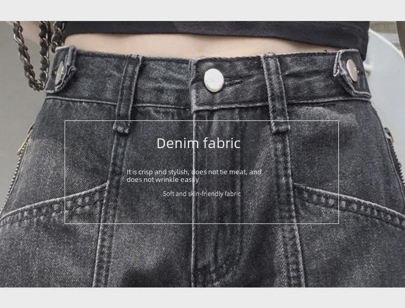 Летние женские джинсовые шорты в корейском стиле с высокой талией, молнией сбоку и буквенным дизайном — тренд на облегающие широкие шорты.