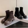 FOREADA Женские ботильоны с круглым носком, на платформе, на толстом высоком каблуке, на молнии, короткие ботинки, лаконичная женская модная обувь, зимние, черные, коричневые, 43
