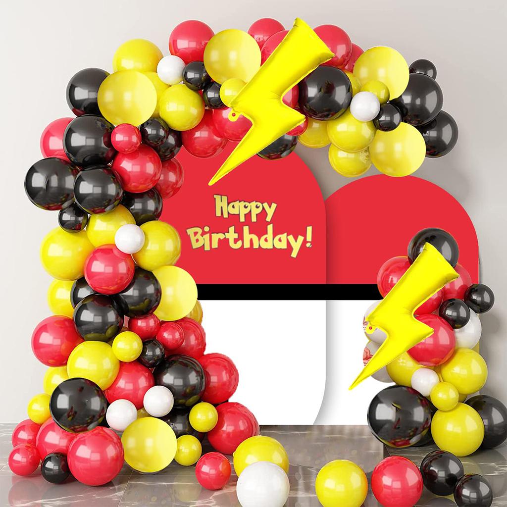 Cartoon Game Balloon Garland Arch Kit Red Black Yellow Lightning Balloons for Cartoon Ball Birthday Party Decorations
