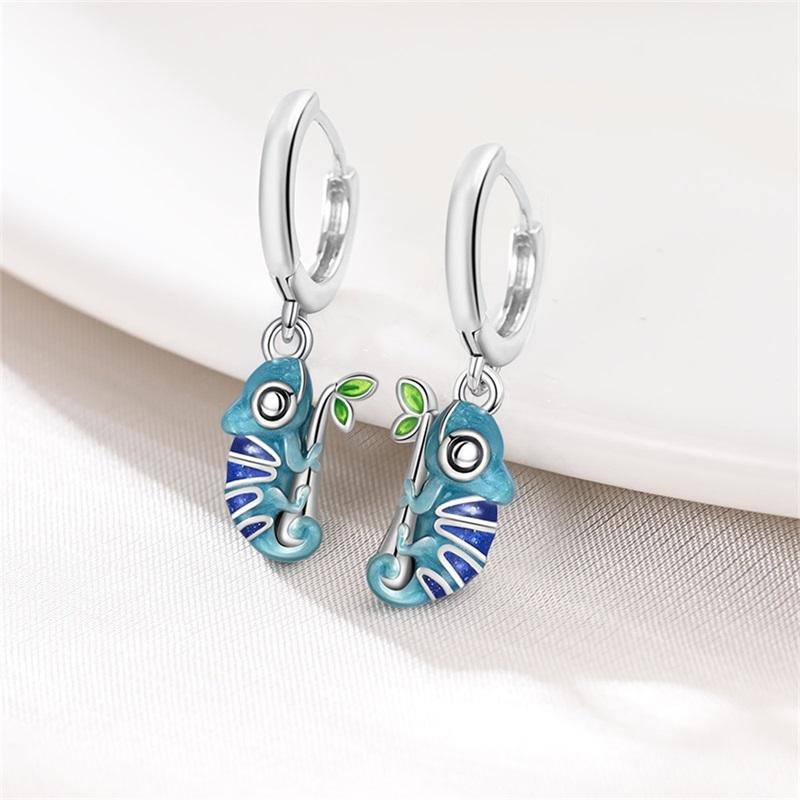 100% 925 Silver Chameleon Dragonfly Butterfly Earrings Golden Koi Ladybug Earrings For Women Fashion S925 Party Jewelry