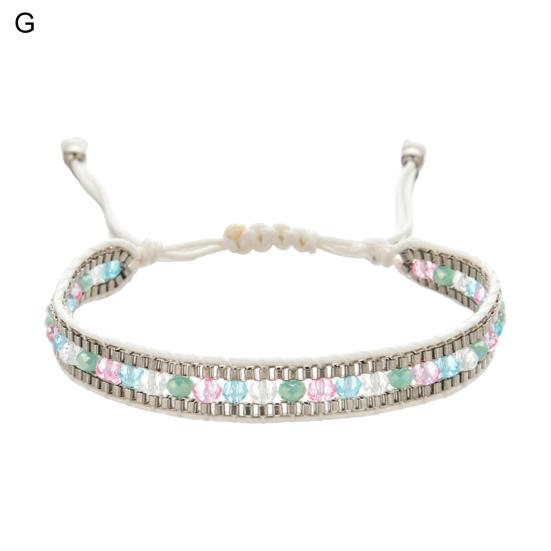 Women Bracelet Adjustable Braided Rope Faux Crystal Vintage Ethnic Style Hollow Out Wrist