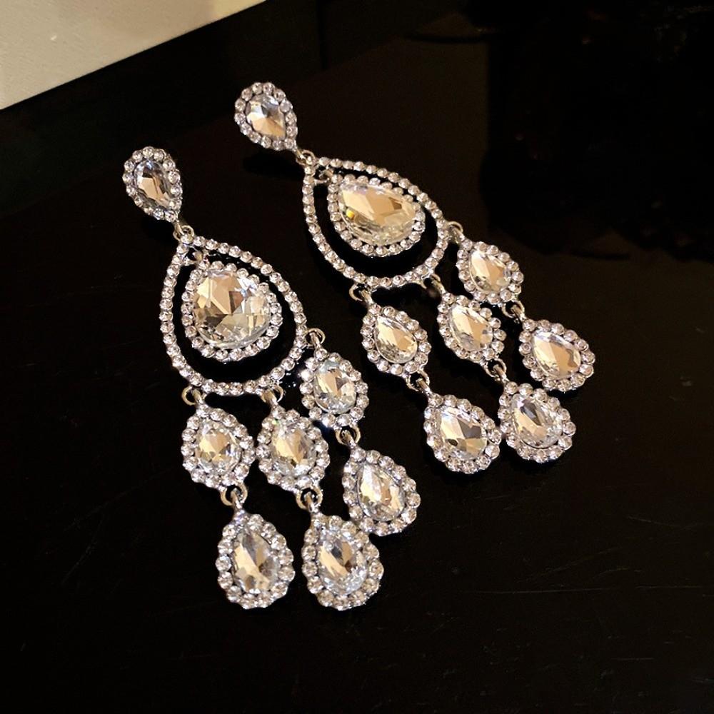 Colored Crystal Dangle Earrings Exaggerated Design Tassel Earrings Ladies' Jewelry