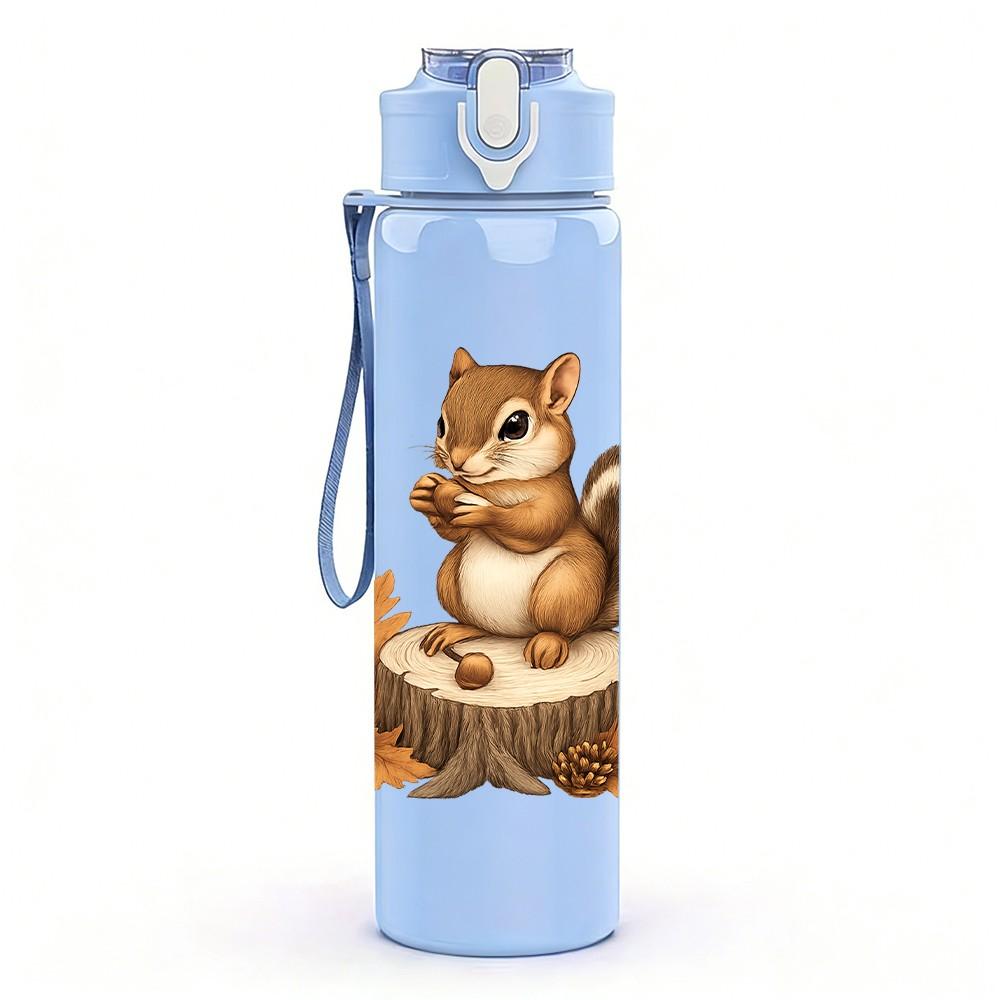 1PC Tree Stump Squirrel Cartoon 750ml Color Plastic Sports Water Bottle Leakproof Flip Straw Lid Suitable for Sports Office Home Use