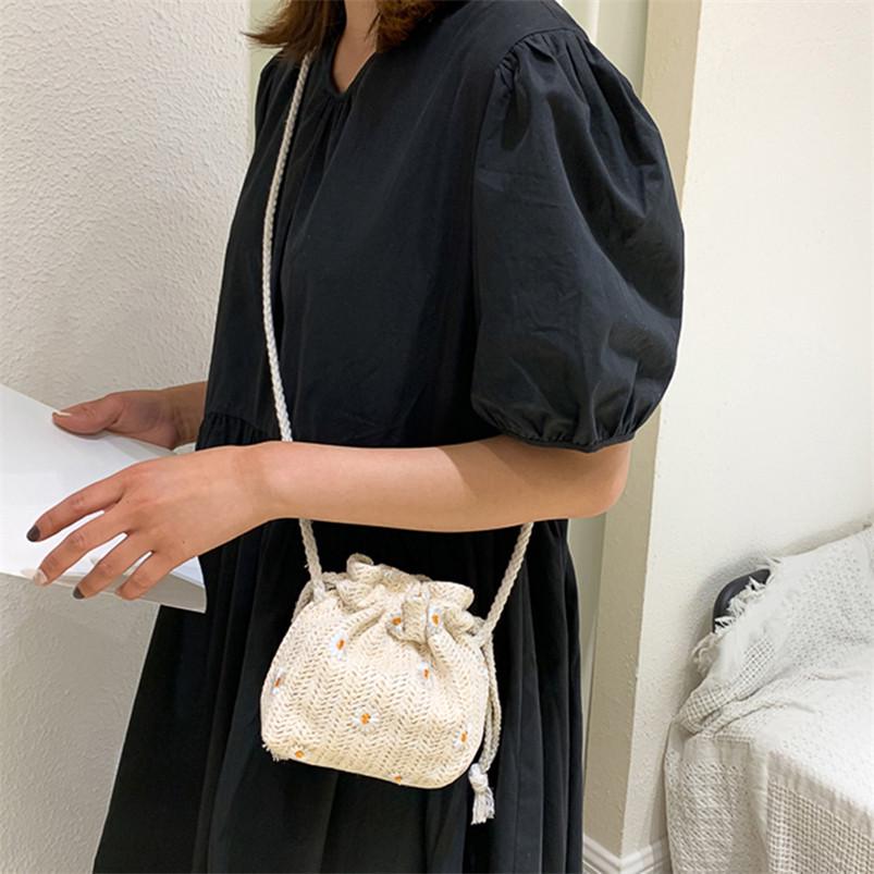 Летняя соломенная плетеная ротанговая женская пляжная портативная ретро мини-сумка-ведро на одно плечо портативная маленькая сумка