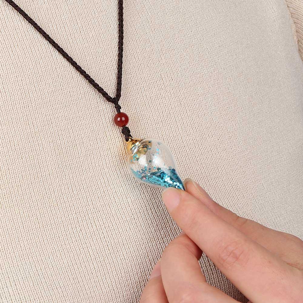 New Trendy Square Shape Water Drop Necklace Perfume Bottle Pendant Jewelry Gift Oil Diffuser Vial
