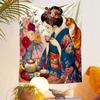 Tea Ceremony with Floral Elegance Patterned Tapestry Decorative Wall Hanging, Home Bedroom Living Room Decor