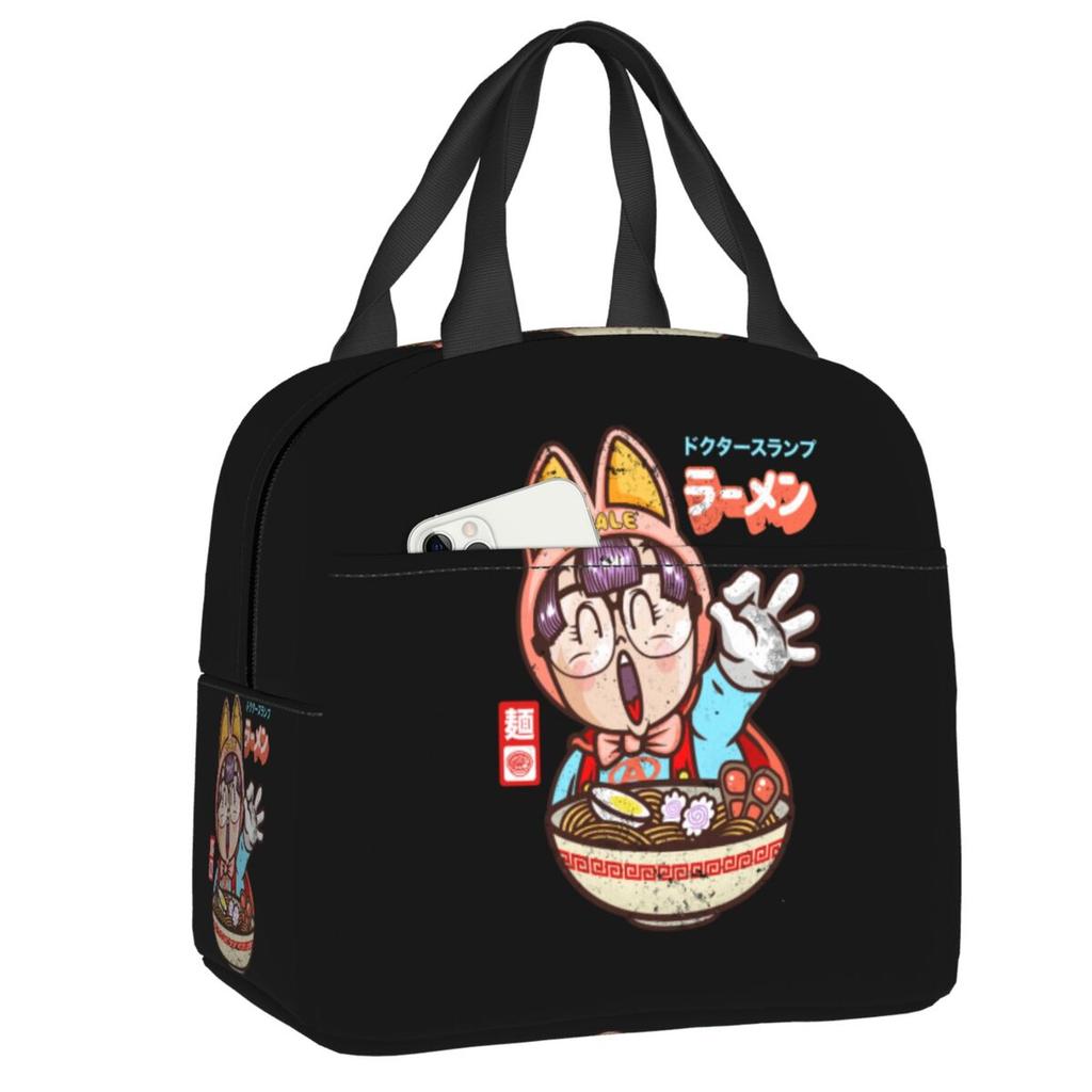 Custom Arale Norimakis Japanese Dr Slump Insulated Lunch Bags for Work School Waterproof Cooler Thermal Bento Box Women Children