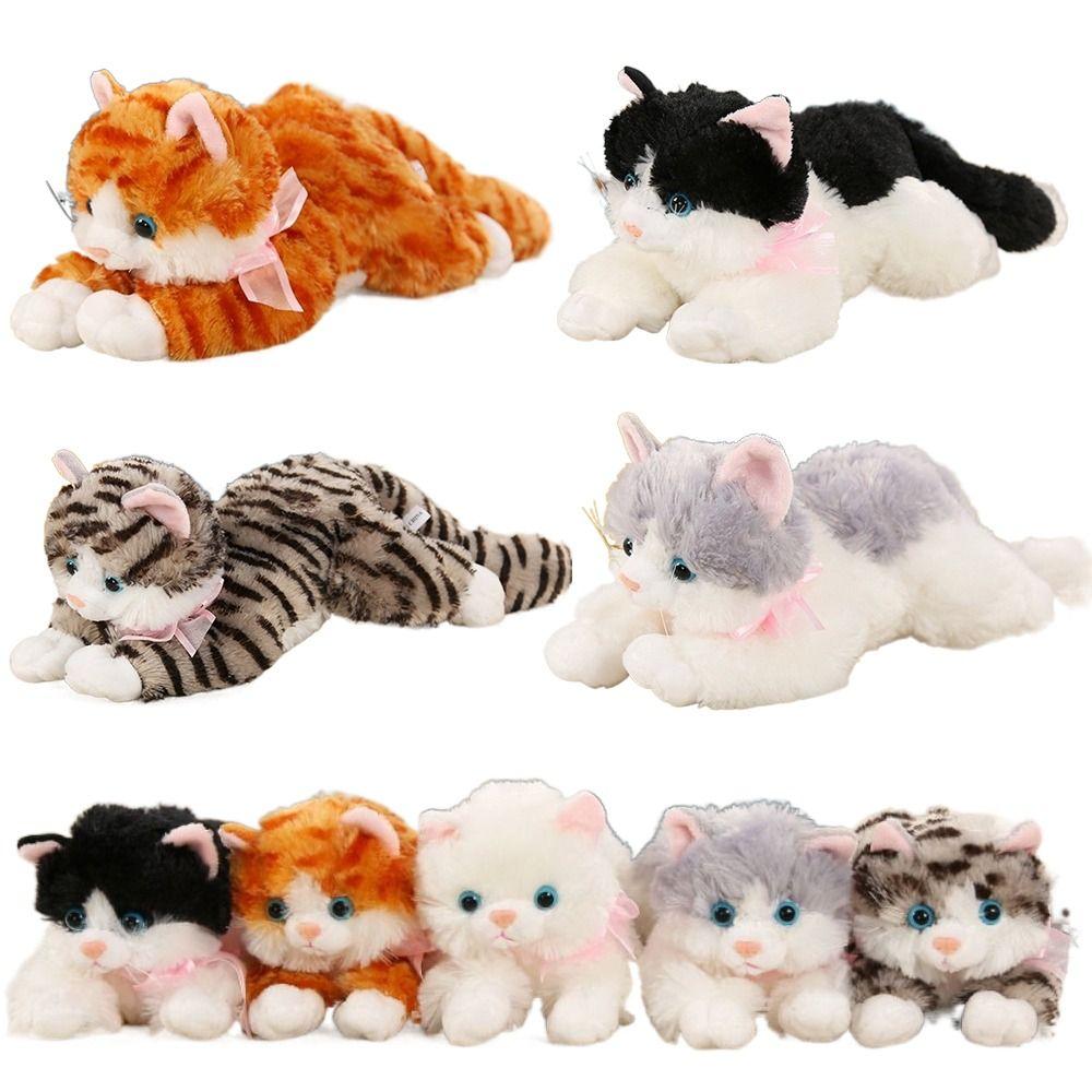 Realistic Simulation Cat Plush Toys Soft Fluffy Kitten Cuddle Pillow Voiced Cat Doll Soothing Toy