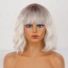 Short Wavy Wig with Bangs Synthetic Fiber Water Wave Ombre Light Blonde Wig for Women Daily Wear Cosplay