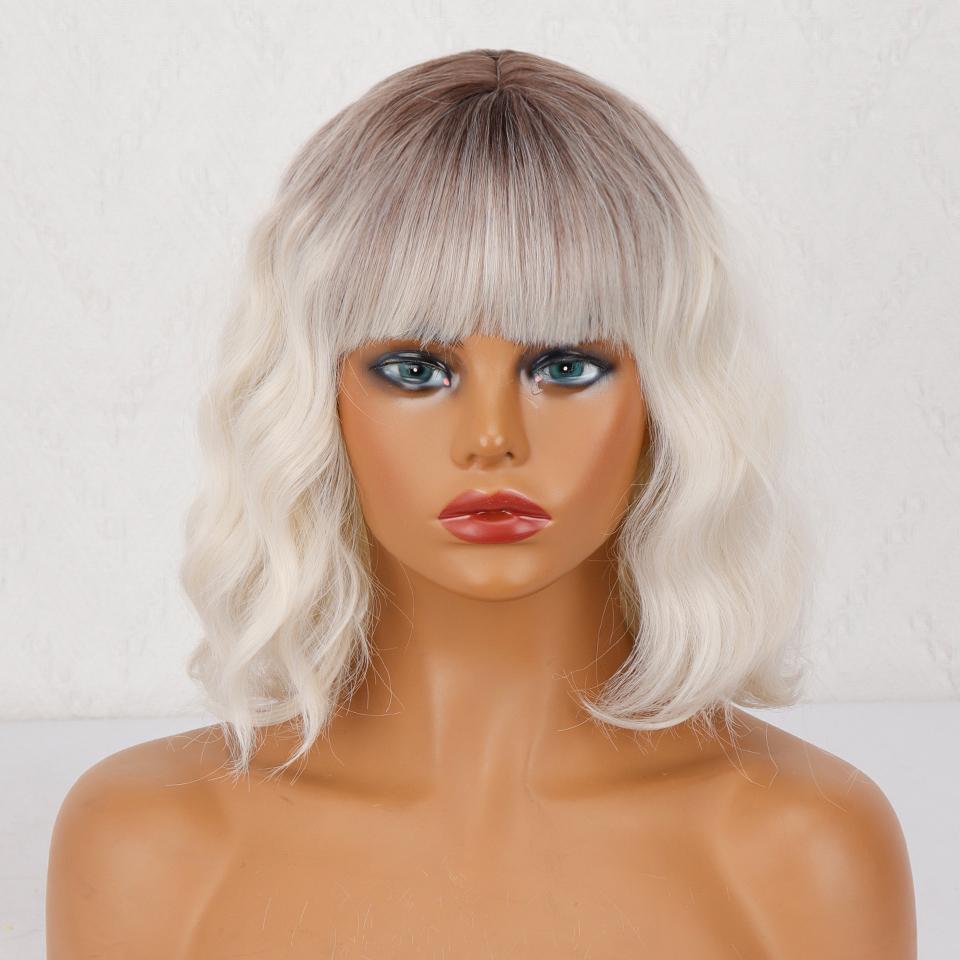 LISI HAIR Женский короткий волнистый парик с челкой, синтетическое волокно, натуральный зеленый парик с волнами воды, повседневная одежда для косплея