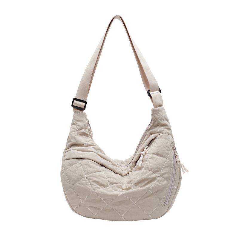 Rhombus Dumpling Bag Autumn and Winter New Trendy Casual Large Capacity Solid Color Cloth Bag Light Commuter Shoulder Messenger Bag Women