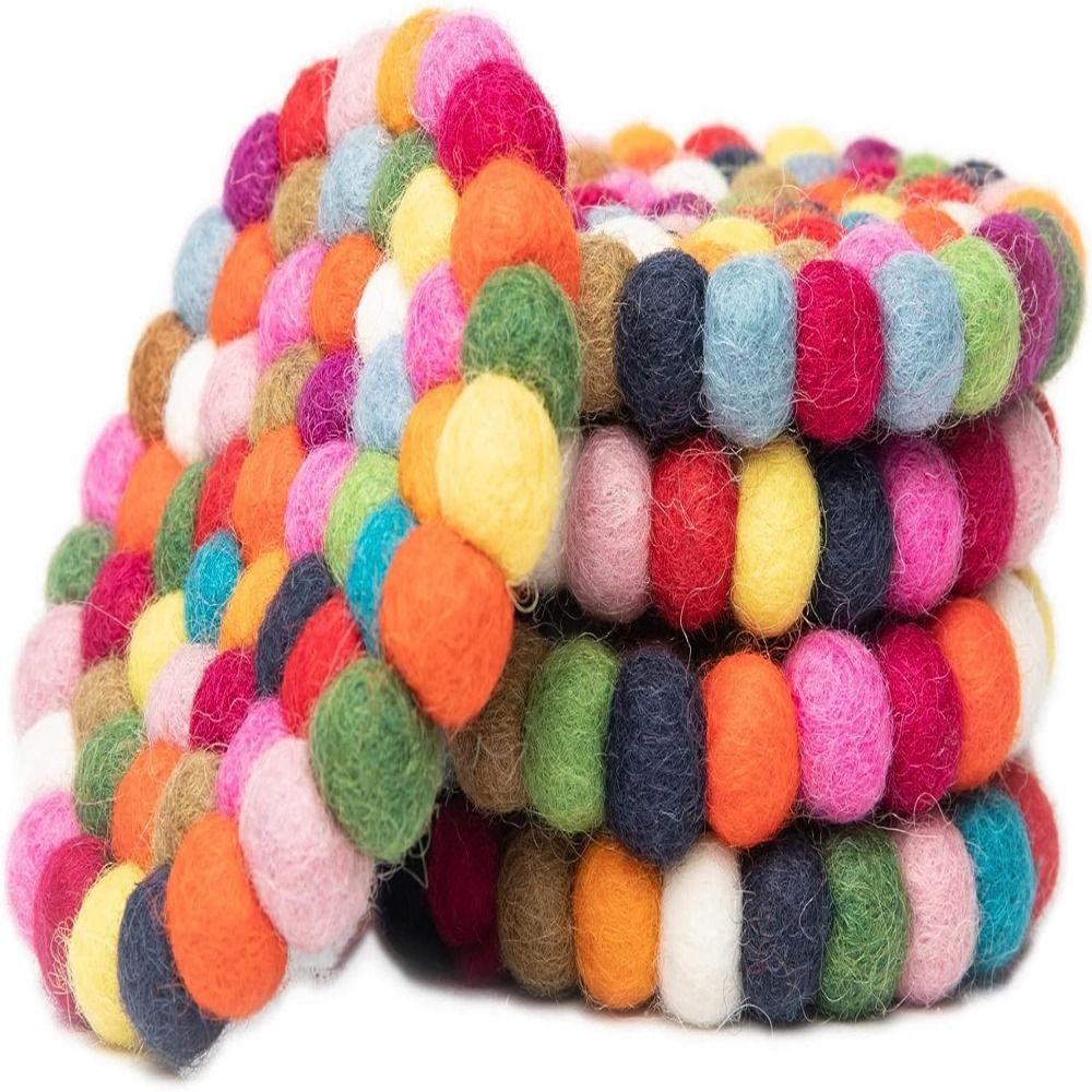 5 Pcs Wool Felt Round Felt Ball Coasters Colorful Handmade Wool Felt Small Cup Mat Table