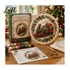Holiday Theme Embroidery Projects Christmas Kit for Beginners Pre-Printed Pattern Full Set Starter of Tools DIY Needlework Festive Wall Art Ornament
