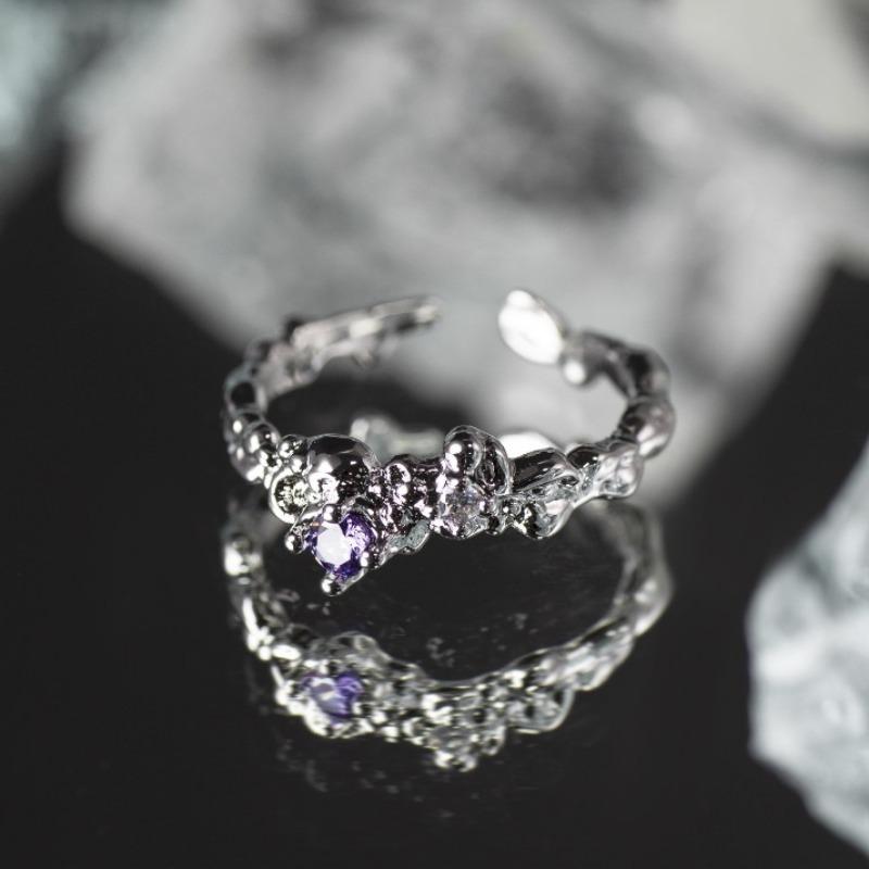 Shiny Irregular Zircon Lava Texture Ring Trend Temperament Women Adjustable Luxury Rings Girls Y2K Jewelry Gifts Accessories