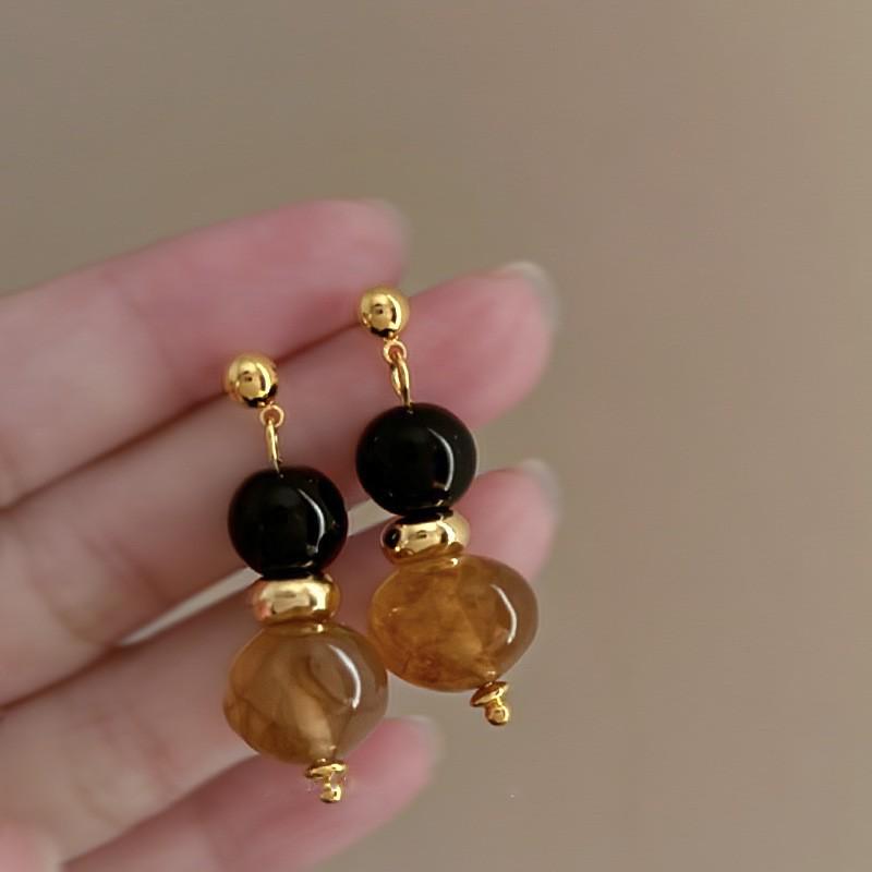 Irregular Stone Tassel Pendant Earrings - Ethnic Luxury Design with High-End Feel