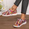 2024 Новые женские туфли из радужного холста, осенние новые повседневные женские туфли на плоской подошве с круглым носком, разноцветные кроссовки со шнуровкой и принтом