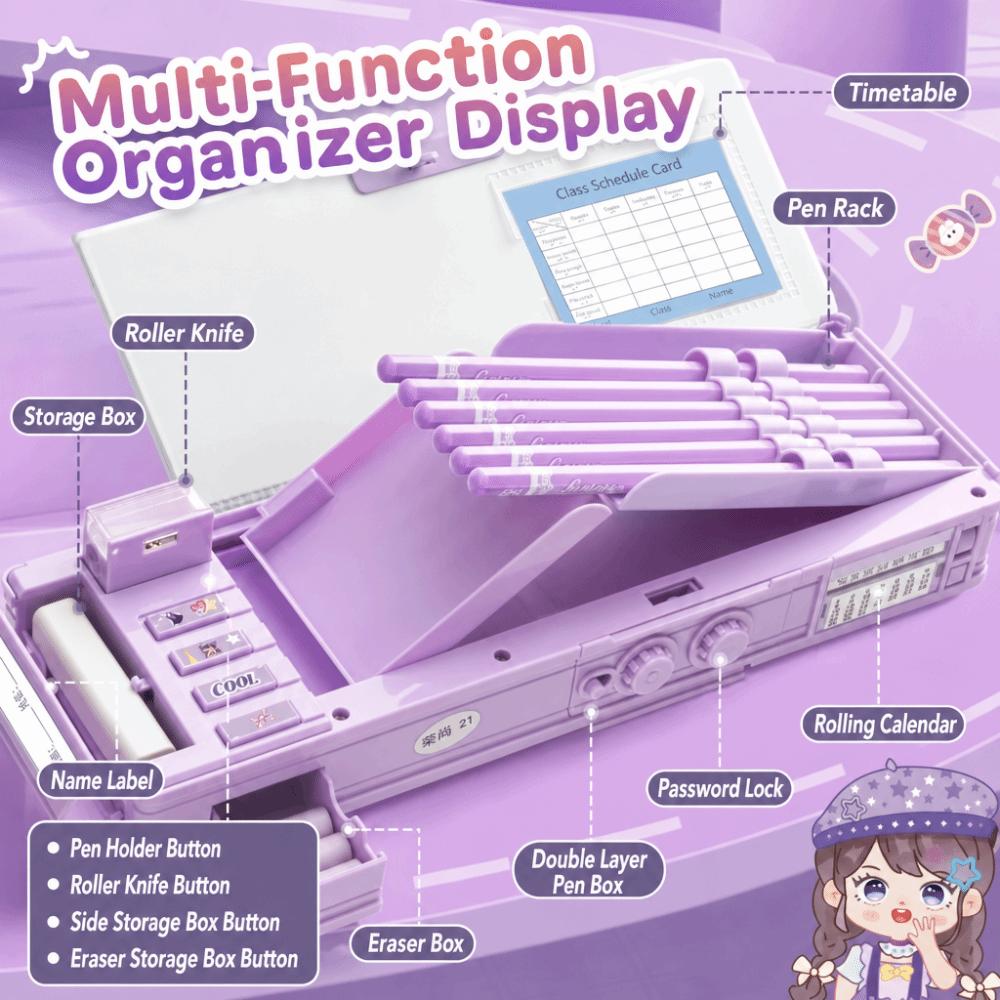 Large Capacity Pencil Case Password Lock Stationery Organizer Cartoon Stationery Box  Kids