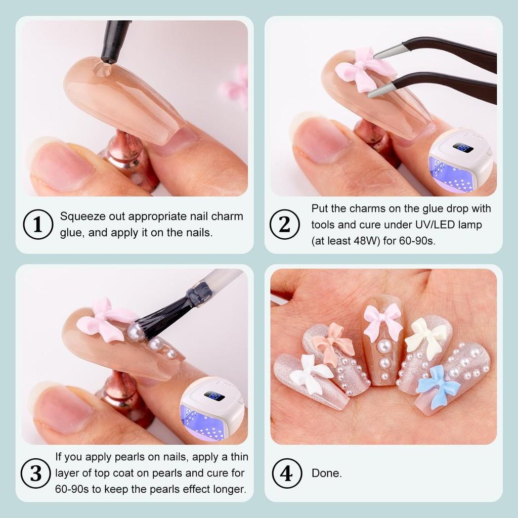 12Grids/Box Mixed Resin Bowknot Nail Charms 3D Colorful Bow Kawaii Rhinestone Nail Art Decorations DIY Manicure Parts Pen Tweeze