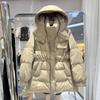 Осень и зима новые пуховики женские средние и длинные с капюшоном на талии с завязками утолщенные модные теплые куртки на утином пуху