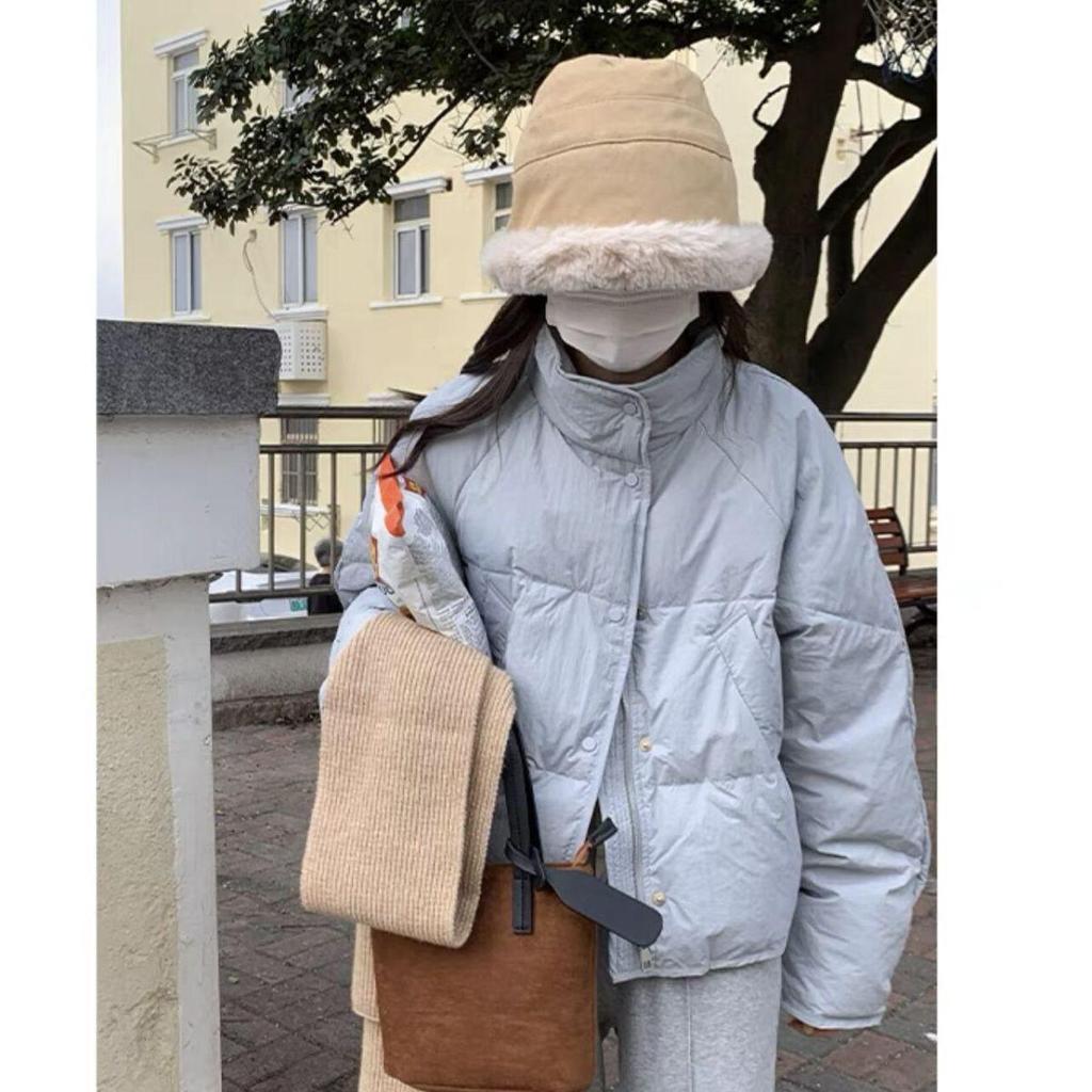 2024 Petite Korean Style Blue Women's Short Down Jacket - White Duck Down