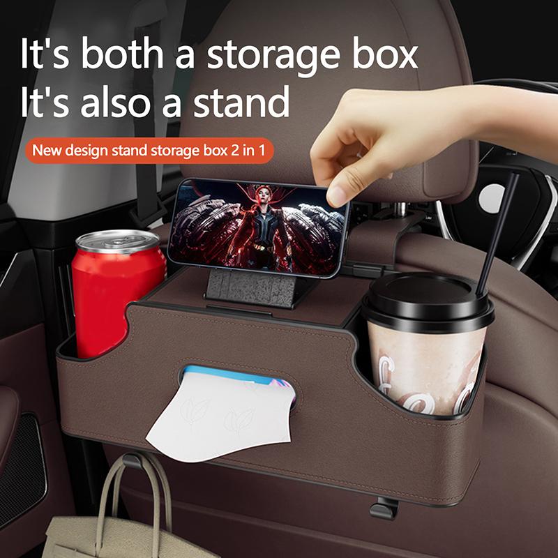 Car Headrest Storage Box Leather Tissue Box Multifunctional Car Backseat Hook Organizer Holder Car Seat Back Storage Box