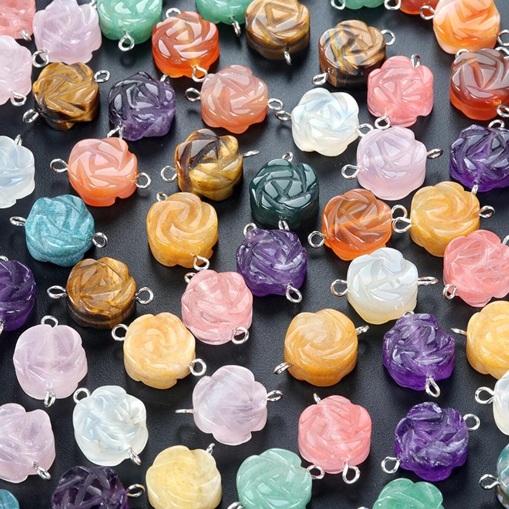 2 шт., натуральный камень, желтый нефрит/агаты, разъем в форме розы для изготовления ювелирных изделий, ожерелье, браслет, аксессуар, размер 14 мм