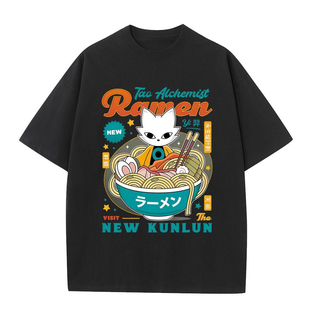 Игровая футболка Nine Sols Yi Eat Ramen Графическая футболка Мужская Женская Забавная Винтажная Японский стиль Футболки Унисекс Повседневная Флисовая Хлопковая Футболка