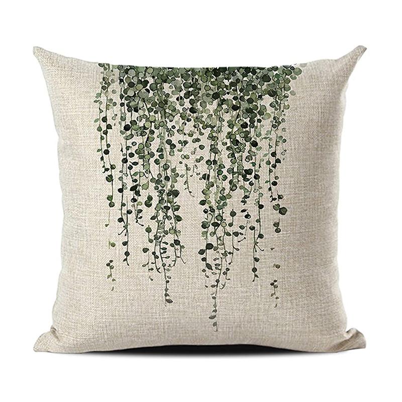 Simple Modern Green Leaves Tropical Plant Series Linen Pillowcase Nordic Small Fresh Style Cushion Cover