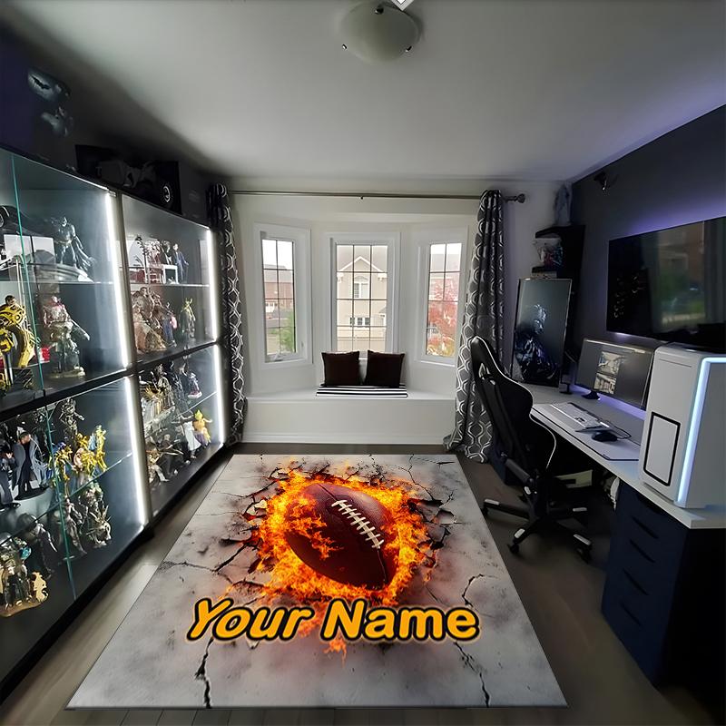 1PC Custom Name Football Theme Floor Mat Ideal for Living Room, Game Rooms, Office, Bedroom, Office Floor Mat , Floor Mats for Home