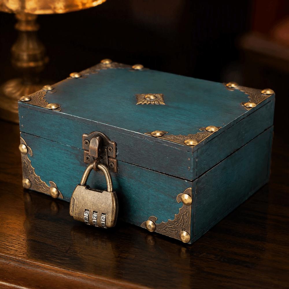 Three Digit Combination Lock Vintage Jewelry Box Necklace Earring Organizer Collectibles Display