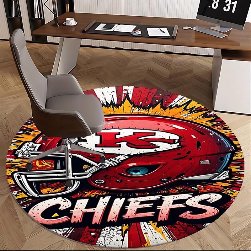 Kansas City Chiefs,Helmet Artwork Chair mat Round Rug-Office carpet, Machine Washable, Non-slip, Suitable for Living Rooms, Bedrooms, Entryw