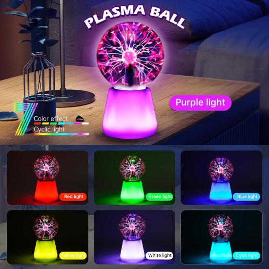 Ball Lightning Lamp with Touch Sensor Magic Ion Sphere Mood Light with Color-Changing Base Interactive Science Decor And Novelty Gift for Desk Room