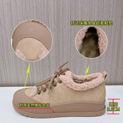 Новые бархатные маленькие кожаные туфли 2025 зима повседневные на плоской подошве хлопковые туфли ретро универсальные женские туфли на толстой подошве увеличивающие рост одинарные туфли женские