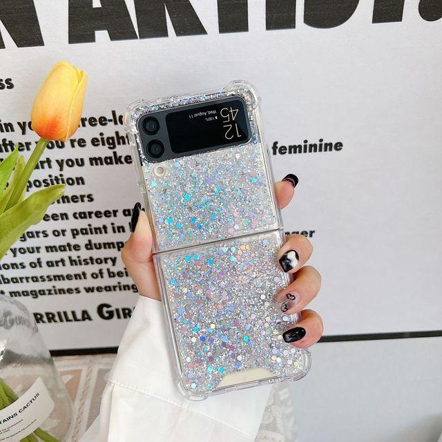 For Samsung Z Flip 4 Case Sequin Fantasy Transparent Folding Phone Case For Samsung Z Flip 3 Z Flip4 Shockproof Hard Back Cover