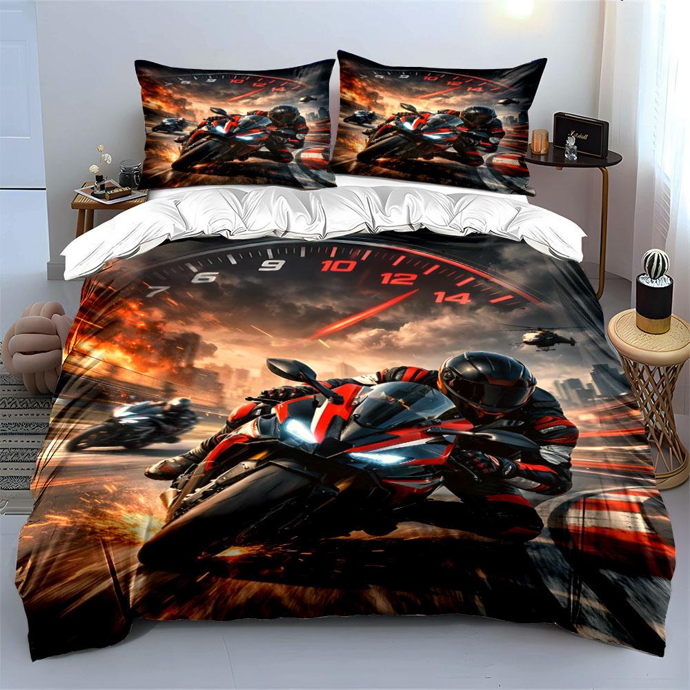 "Racing Motorcycle Bedding Set" Bedding Duvet Cover Set Duvet Cover Pillowcases (1 * Duvet Cover 2 * Pillowcases, without duvet insert)