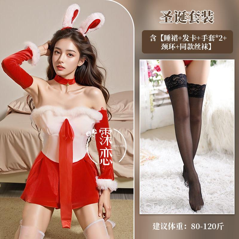 Sexy lingerie cute contrasting color bunny christmas velvet tube top dress hot girl sexy tutu