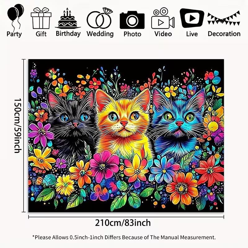 2D Красочные Котята и Цветы Тканевый Фон, Яркий Арт Фото Фон