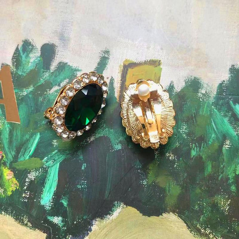 Classic Green Rhinestone Pearl Necklace Earrings For Women Lady Vintage Luxury Jewelry Wedding Party Pendant Collar Chokers