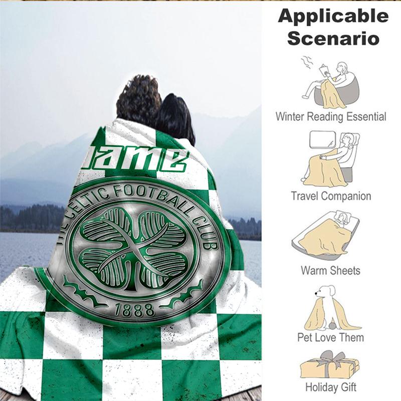 Custom Name Celtic Football Crest Blanket Lightweight Ideal Bedding Blanket Perfect for Travel, Camping, Living Rooms, Sofas, Christmas gift