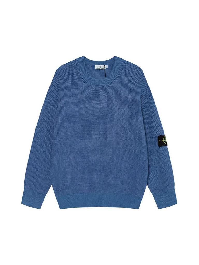 STONE 25FW Unisex Ribbed Badge Crew Neck Knitwear Sweater