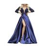 Sexy Deep V-Neck Maxi Dress for Women Sheer Lace Long Sleeve High Split Cocktail Party Dress Formal Evening Gown