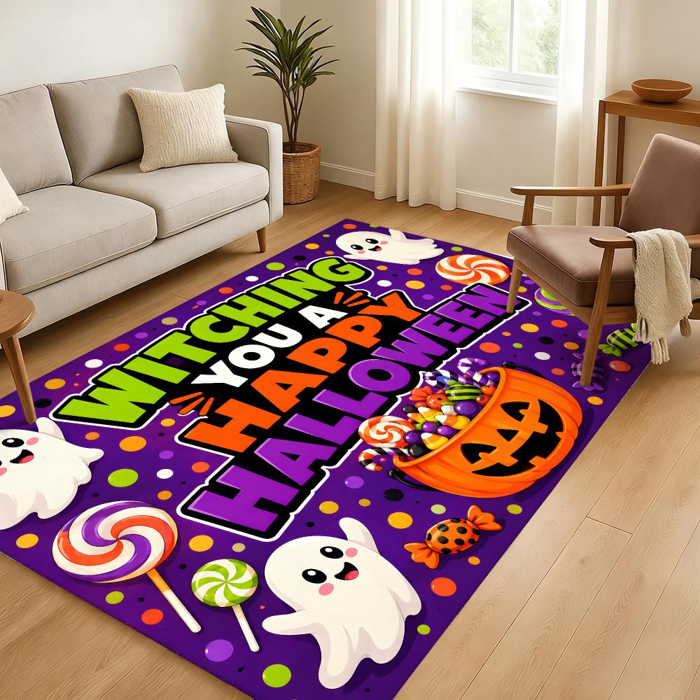 WITCHING YOU A HAPPY HALLOWEEN Floor Mat Soft Thickened Absorbent Non-Slip Bedroom Living Room Door Mat Home Decor Flannel Rugs