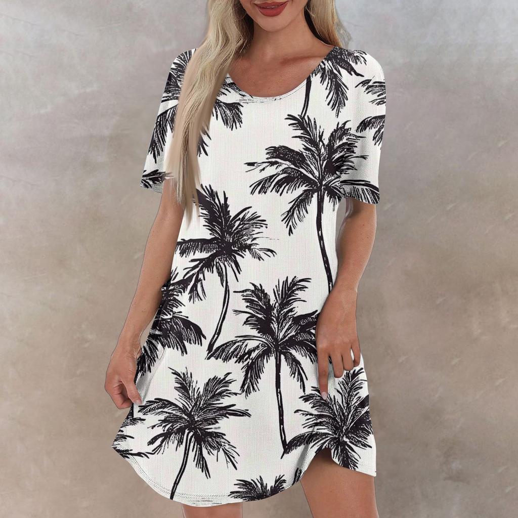 Женское повседневное и модное платье средней длины с V-образным вырезом и коротким рукавом с принтом