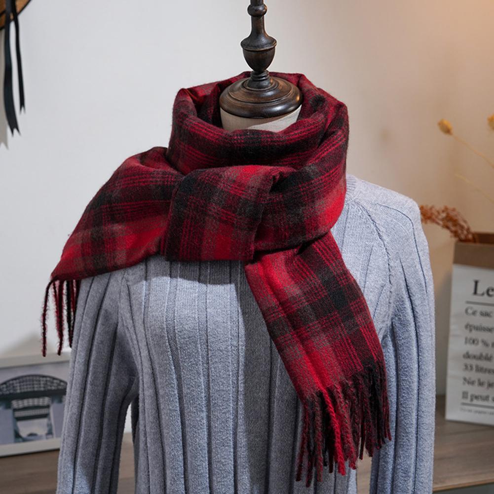 Autumn Winter Warm Shawl Unisex Imitation Cashmere British Style Plaid Tassel Scarf Cape